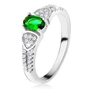Inel cu zirconiu oval, verde triunghiuri, ştrasuri transparente, argint 925 - Marime inel: 49 imagine