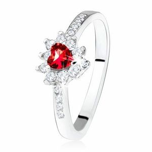 Inel cu inimă simetrică din zirconiu, ştras roşu, argint 925 - Marime inel: 50 imagine