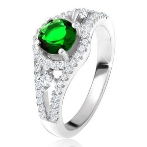 Inel - argint 925, zirconiu rotund, verde, linii rotunjite, ştrasuri transparente - Marime inel: 49 imagine