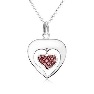 Colier - lanț, contur inimă, model inimă, zirconii roz, argint 925 imagine