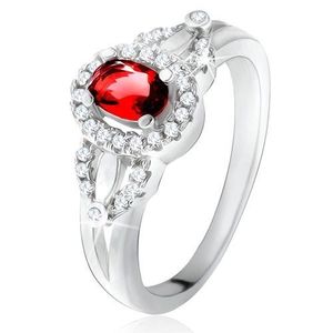 Inel cu ştras oval, roşu, mic zirconiu transparent, argint 925 - Marime inel: 49 imagine