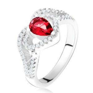 Inel cu zirconiu rubiniu şi contur de inimă, argint 925 - Marime inel: 50 imagine