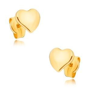 Cercei din aur galben 9K - inimă plată lucioasă asimetrică imagine