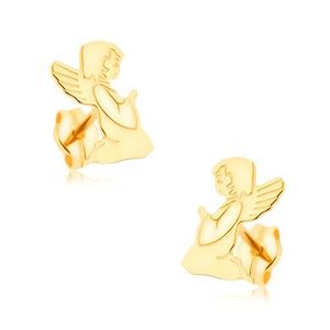 Cercei din aur 375 - înger gravat rugându-se, luciu de oglindă imagine