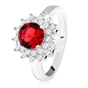 Inel cu ştras rotund, roşu şi cu zirconiu transparent, soare, argint 925 - Marime inel: 50 imagine