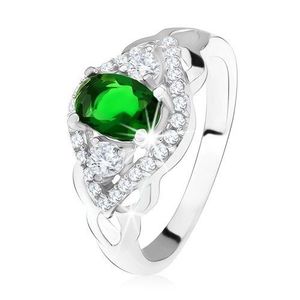 Inel argint 925, ştras verde închis, contur din zirconiu transparent, formă de ochi - Marime inel: 50 imagine