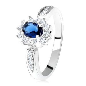 Inel de logodnă argint 925, zirconiu oval, albastru închis, contur transparent - Marime inel: 49 imagine