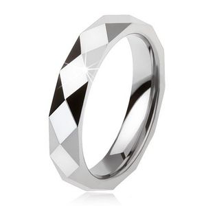 Inel tungsten de culoare gri-oţel, suprafaţă şlefuită cu forme geometrice - Marime inel: 49 imagine
