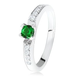 Inel de logodnă argint 925, ştras rotund, verde, linii de zirconiu transparent - Marime inel: 49 imagine