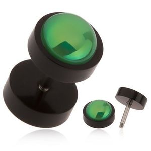 Plug fals pentru ureche, din acrilic negru, bilă verde cu sclipiri de curcubeu imagine