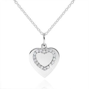 Colier din argint 925, inimă plată și contur inimă cu zirconii imagine