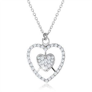 Colier din argint 925, model inimă și contur inimă cu zirconii transparente imagine