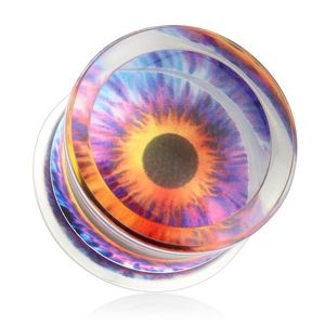 Plug pentru ureche transparent, formă de şa, din acrilic, model cu un ochi colorat - Lățime: 10 mm imagine