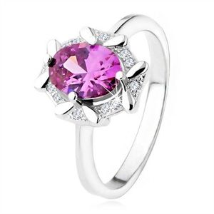 Inel de logodnă argint 925, ştras oval, violet, contur din zirconiu - Marime inel: 48 imagine