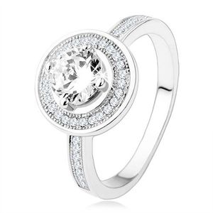 Inel de logodnă argint 925, cerc şi braţe decorate cu zirconiu, ştras transparent - Marime inel: 49 imagine
