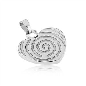 Pandantiv din oţel de culoare argintie, inimă simetrică cu spirală gravată imagine
