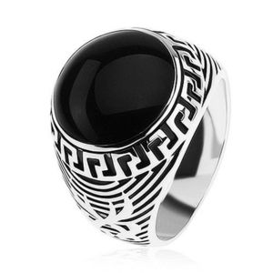 Inel argint 925, cerc negru lucios, ornament cheie grecească - Marime inel: 54 imagine
