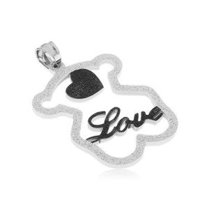 Pandantiv din oţel - contur de ursuleţ strălucitor, inimă neagră, inscripţia "Love" imagine