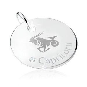 Pandantiv realizat din argint 925, semn zodiacal CAPRICORN pe plăcuță rotundă imagine