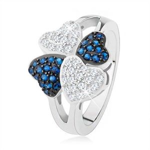 Inel argint 925, patru inimi - ştrasuri mici, transparente şi albastre - Marime inel: 50 imagine