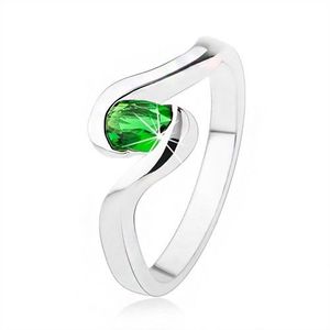 Inel de logodnă argint 925 - braţe bifurcate, ştras oval, verde închis - Marime inel: 49 imagine