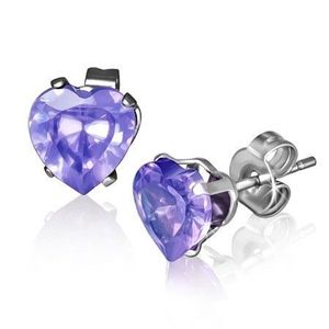 Cercei argintii din oţel, cu şurub, inimă din zirconiu violet, 7 mm imagine