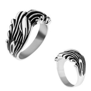 Inel din oţel decorat cu un strat oxidic negru, linii curbate, lucioase - Marime inel: 57 imagine