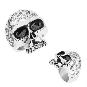 Inel argintiu din oţel, craniu cu decupaje decorative - Marime inel: 56 imagine