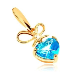 Pandantiv din aur 375 - fundiță și inimă din topaz în nuanță albastră imagine
