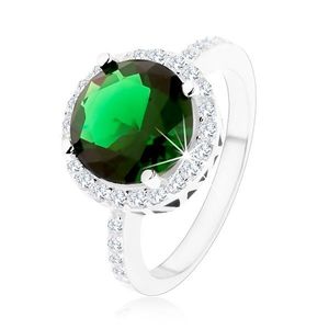 Inel argint 925, zirconiu rotund, verde smarald, contur din zirconiu transparent - Marime inel: 49 imagine