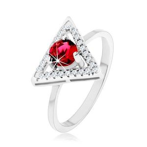 Inel argint 925 - triunghi din zirconiu, zirconiu rotund, roşu - Marime inel: 49 imagine
