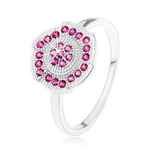 Inel argint 925, floare gravată, decorată cu zirconiu roz - Marime inel: 50 imagine