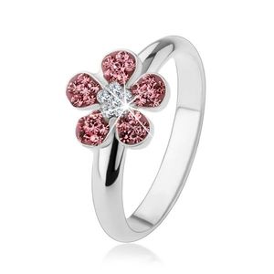 Inel din argint 925, floare strălucitoare încrustată cu zirconii roz şi transparente - Marime inel: 49 imagine