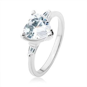 Inel de logodnă din argint 925, zirconiu strălucitor în formă de inimă, transparent - Marime inel: 48 imagine