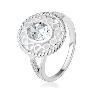 Inel din argint 925, contur mai lat format din simboluri ale infinitului, zirconiu oval transparent - Marime inel: 48 imagine