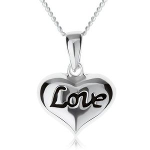 Colier ajustabil, inimă cu inscripţia "Love", argint 925 imagine