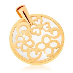 Pandantiv din aur 9K - contur de cerc cu ornamente, fundal perlat imagine