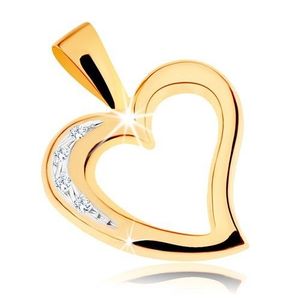 Pandantiv din aur 375 - contur de inimă asimetrică, zirconii transparente imagine
