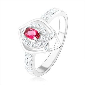 Inel din argint 925, contur de lacrimă ascuţit, zirconiu roz, linie în formă de V - Marime inel: 50 imagine