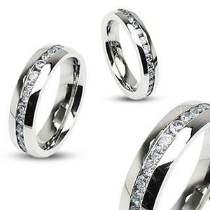 Inel din oţel, culoare argintie, linie continuă de zirconii transparente de-a lungul circumferinţei, 6 mm - Marime inel: 49 imagine