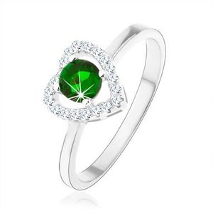 Inel din argint 925, contur de inimă strălucitoare, zirconiu rotund verde - Marime inel: 46 imagine