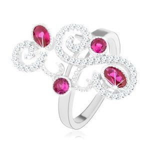 Inel din argint 925, ornamente strălucitoare, zirconii roz, luciu intens - Marime inel: 50 imagine