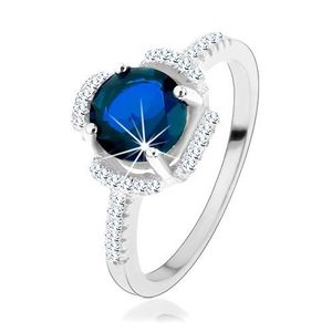 Inel de logodnă, argint 925, floare albastră, petale formate din zirconii transparente - Marime inel: 49 imagine