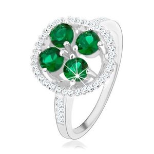 Inel de logodnă din argint 925, floare rotundă strălucitoare, zirconii verzi - Marime inel: 49 imagine