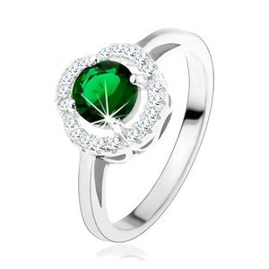 Inel de logodnă, zirconiu rotund, verde, linie ondulată de zirconii transparente, argint 925 - Marime inel: 49 imagine