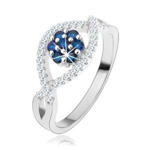 Inel realizat din argint 925, linii ondulate din zirconiu, floare strălucitoare formată din zirconii albastre - Marime inel: 49 imagine
