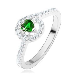 Inel de logodnă realizat din argint 925, inimă verde din zirconiu, linii strălucitoare - Marime inel: 49 imagine