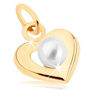 Pandantiv de aur 375 - contur inimă largă, perlă rotundă albă imagine