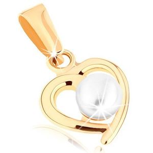 Pandantiv de aur 375 - contur inimă asimetrică, perlă albă rotundă imagine