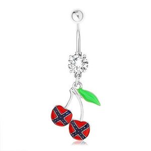 Piercing pentru buric, cireșe, steagul Confederației, frunză verde imagine